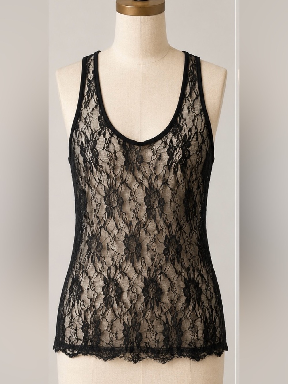 UK2LA Sheer Black Floral Lace Racerback Tank Top L Whimsigoth Grunge 90s Vibe